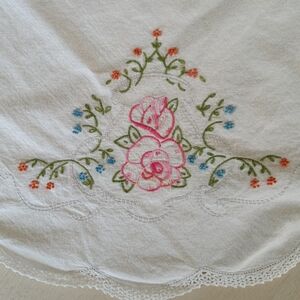 Vintage Handmade Embroidered Floral Tablecloth